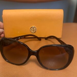 Tory Burch Black and Tortoise Sunglasses with Bold Orange Case